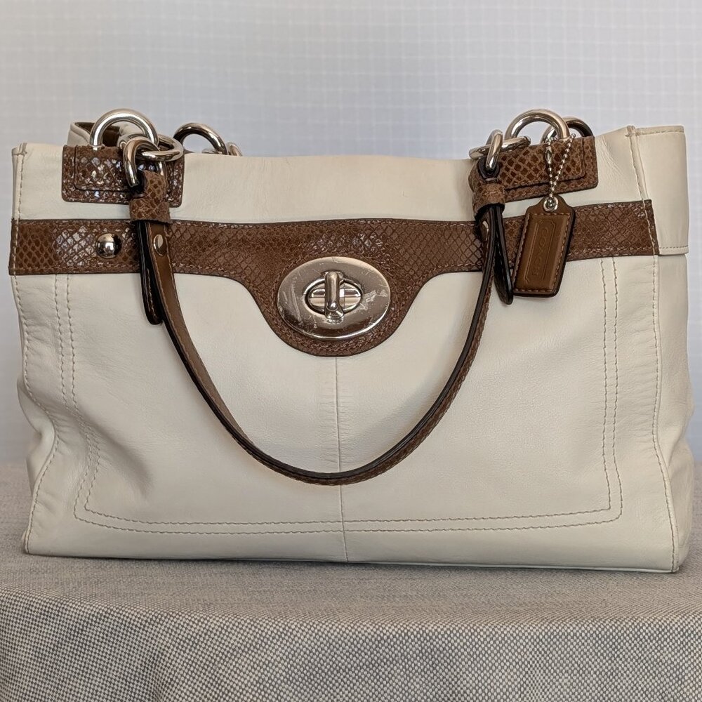 Coach vintage Cream and Brown Leather Shoulder Tote